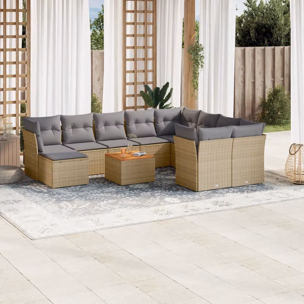vidaXL Set Divano da Giardino a L 11 pz in Polyrattan con Cuscini Beige e Grigio