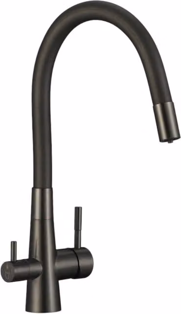 Rubinetto da cucina Bagnoclic con filtro ad acqua a carboni attivi, doppia leva e canna estraibile, colore antracite gunmetal