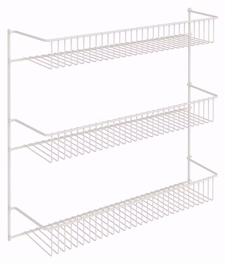 Scaffale metallico sospeso a 3 ripiani per spezie, bianco, 45 cm di larghezza
