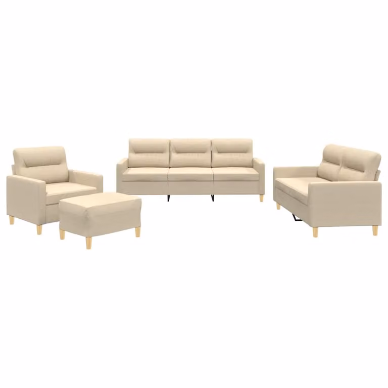 Set di Divani 4 pz con Cuscini Crema in Tessuto