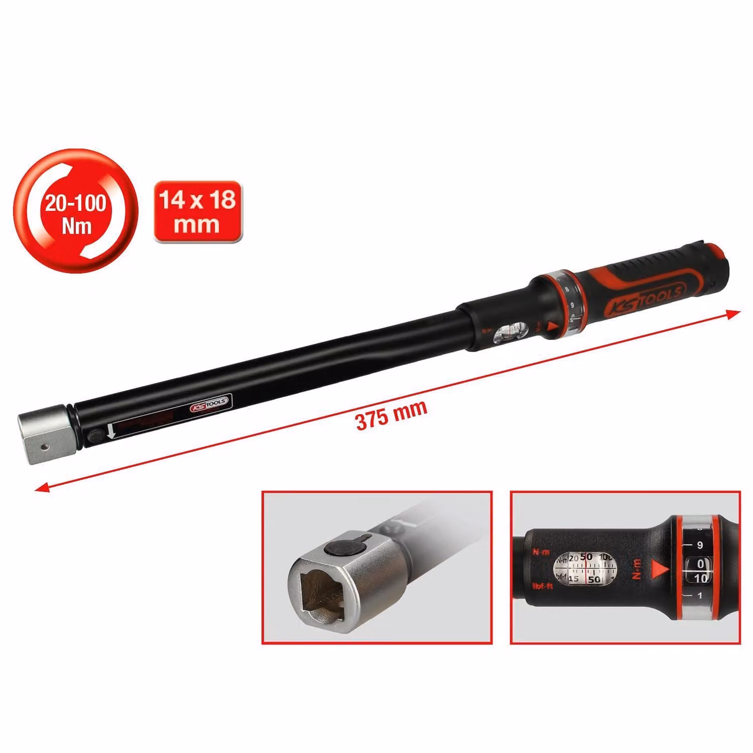 KS TOOLS 14 x 18 mm ERGOTORQUEChiave dinamometrica a inserti di precisione 20 - 100 Nm - 516.1633