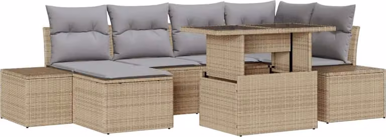 Set Divano da Giardino 7 pcs Beige Poly Rattan