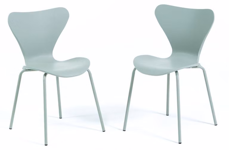 Set di 2 sedie da interno con seduta in resina rinforzata con fibra di vetro e gambe in metallo, design moderno ed elegante con finitura effetto legno – robuste, resistenti e ideali per cucine,da pranzo, bar e ristoranti – Modello NINA – Colore verde agav