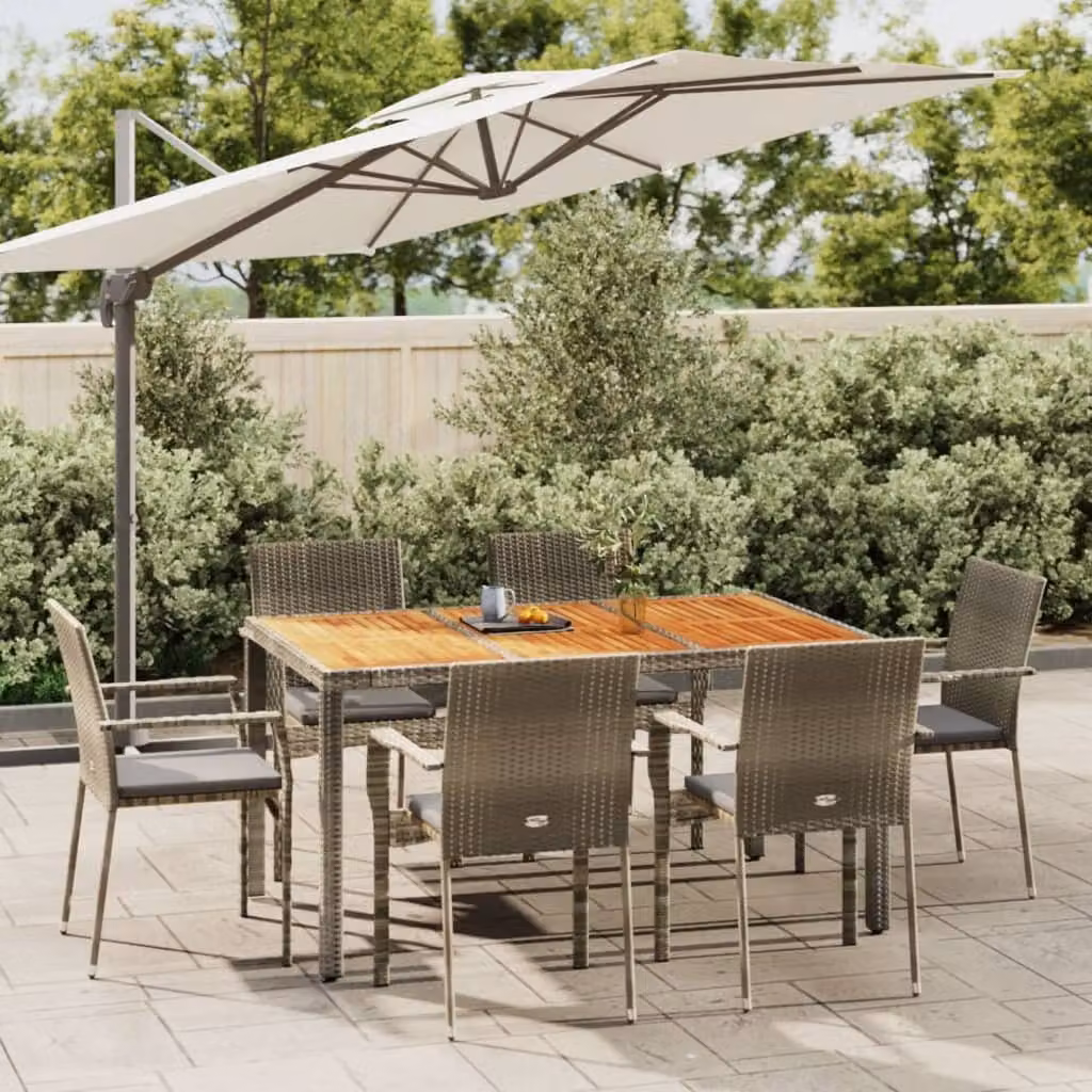 The Living Store Set da pranzo da giardino 7 pezzi con cuscini in poly rattan grigio