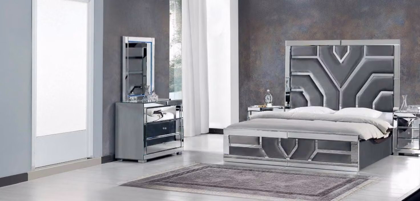 Set da camera da letto moderno con letto e pratica toletta