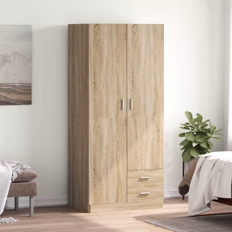 Armadio moderno vidaXL in legno rovere color marrone con ante a battente e cassetti interni L/P/H: 80 x 52 x 180 cm