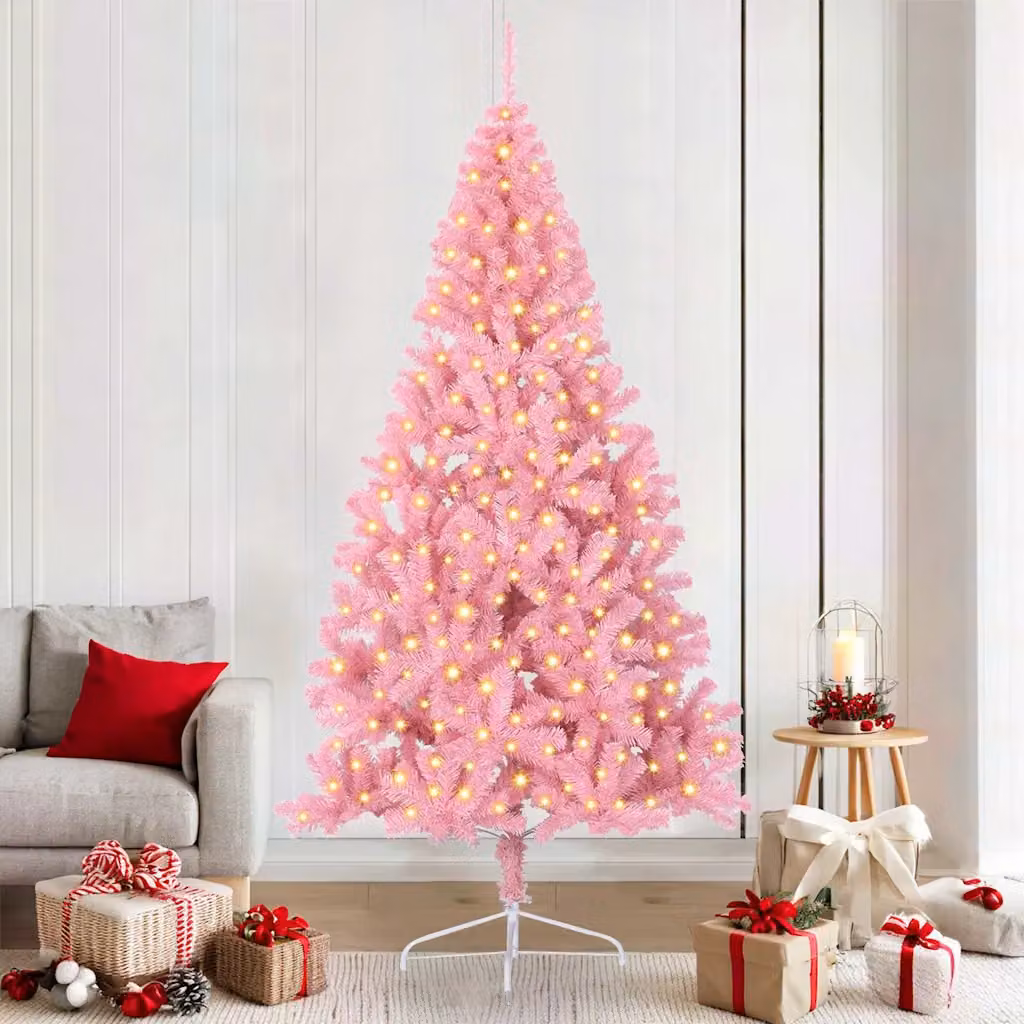 vidaXL Albero di Natale artificiale con luci integrate Rosa 210 cm PVC