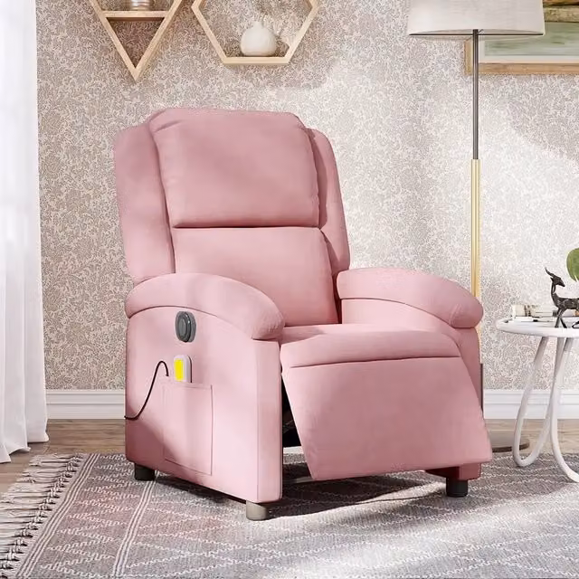 Poltrona Massaggiante Reclinabile Elettrica Rosa Velluto 3204293
