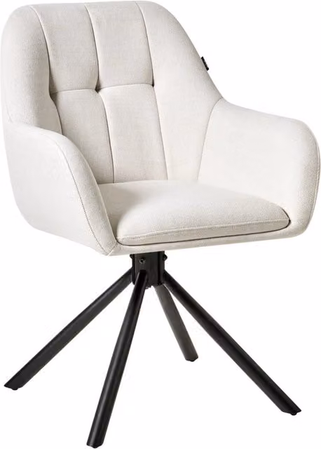 Sedia da pranzo girevole con rivestimento in tessuto bianco sporco Base girevole in metallo