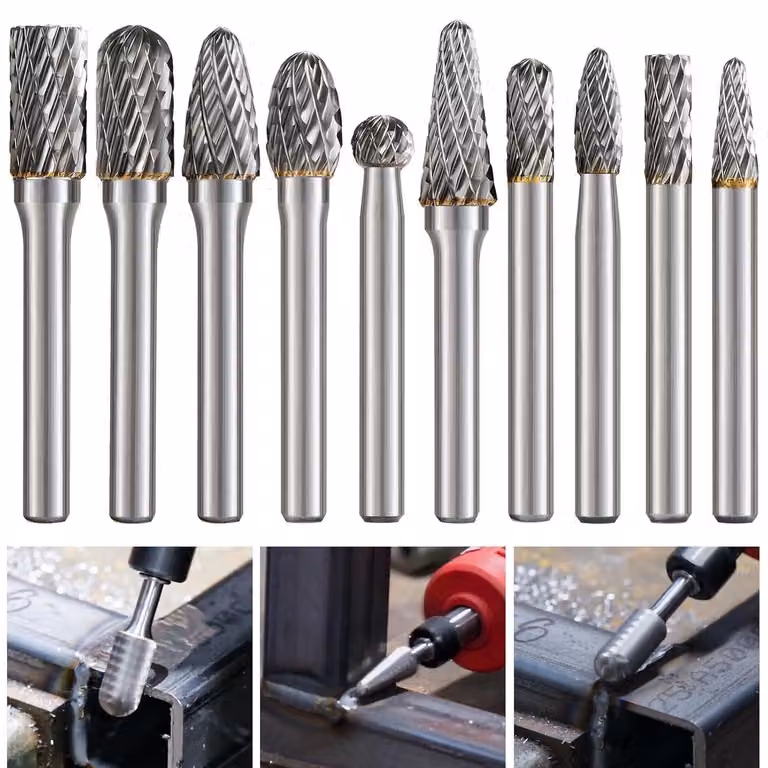 Punte da fresatura in metallo duro, taglio doppio, attacco da 6 mm, per lavorazione di metallo, legno e pietra, sbavatura. Set da 10 pezzi