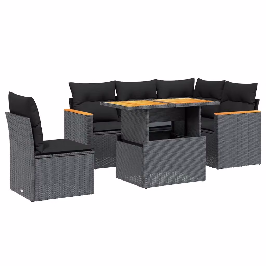 Set Divano da Giardino VIDAXL in Polyrattan Nero con Cuscini, Design Moderno a L per 6 Persone – 2