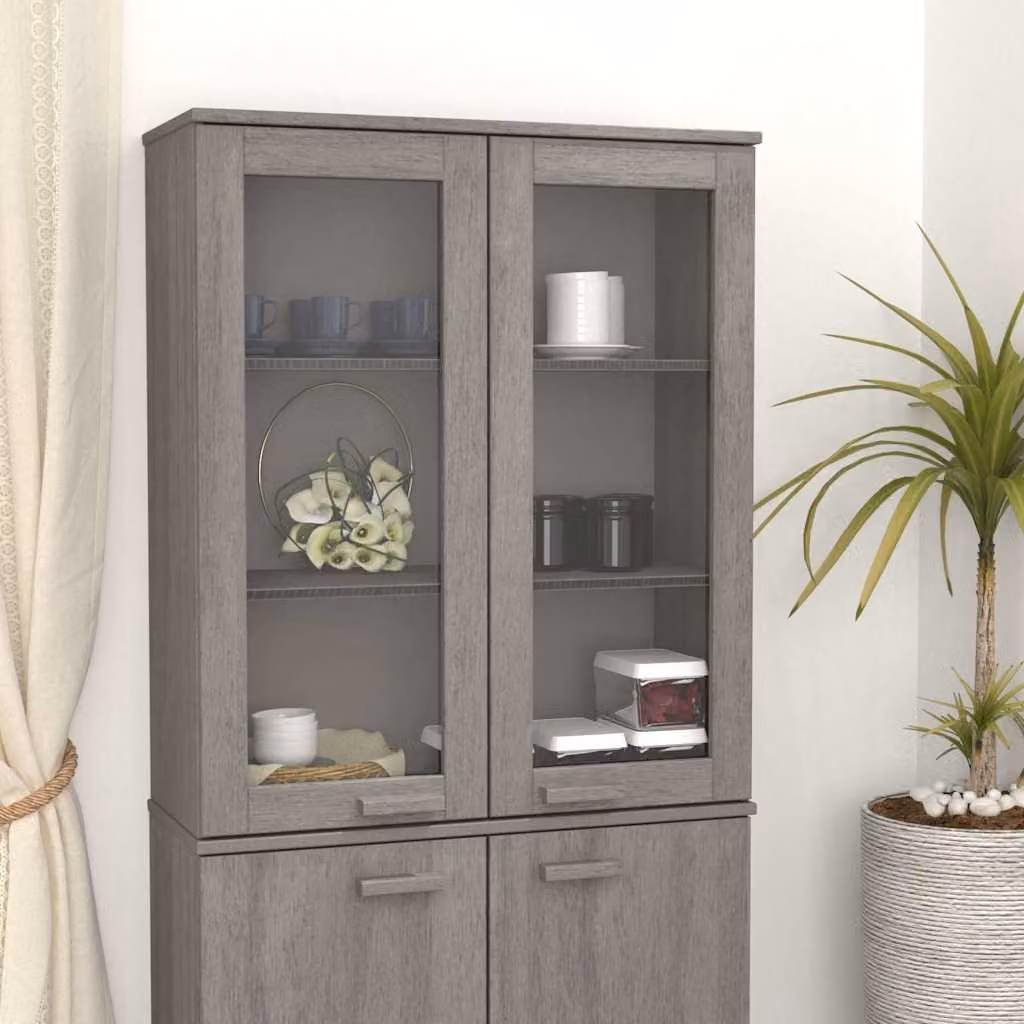 vidaXL Scaffale per Credenza Moderno Grigio con Ante in Vetro e Ripiani Interni in Legno di Pino, L/P/H: 85 x 35 x 100 cm
