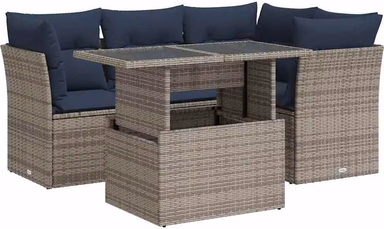 Set Divano Giardino 5 pz con Cuscini Grigio Polyrattan Acacia