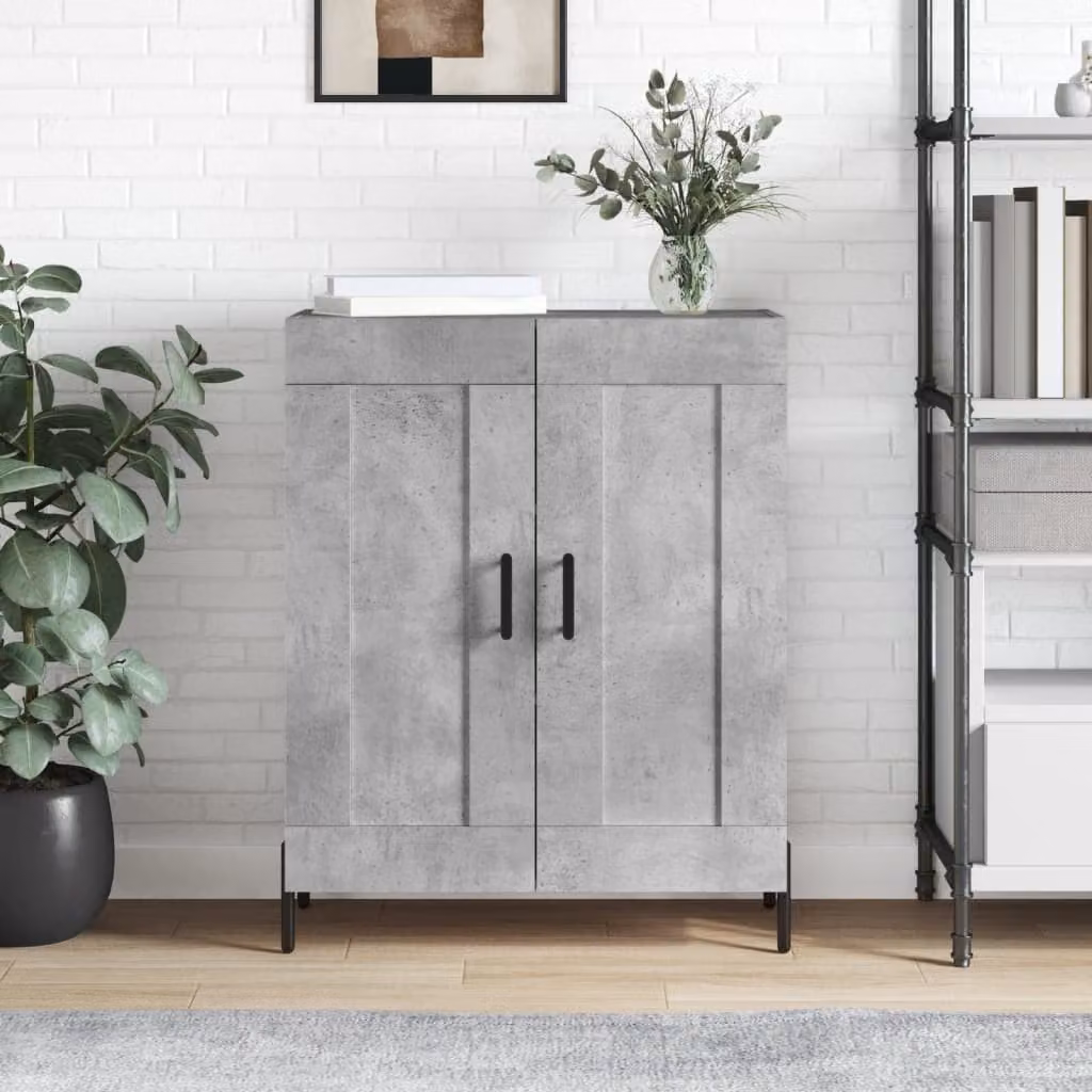 Credenza vidaXL in legno multistrato e metallo, Grigio, L: 69,5 cm, P: 34 cm, H: 90 cm