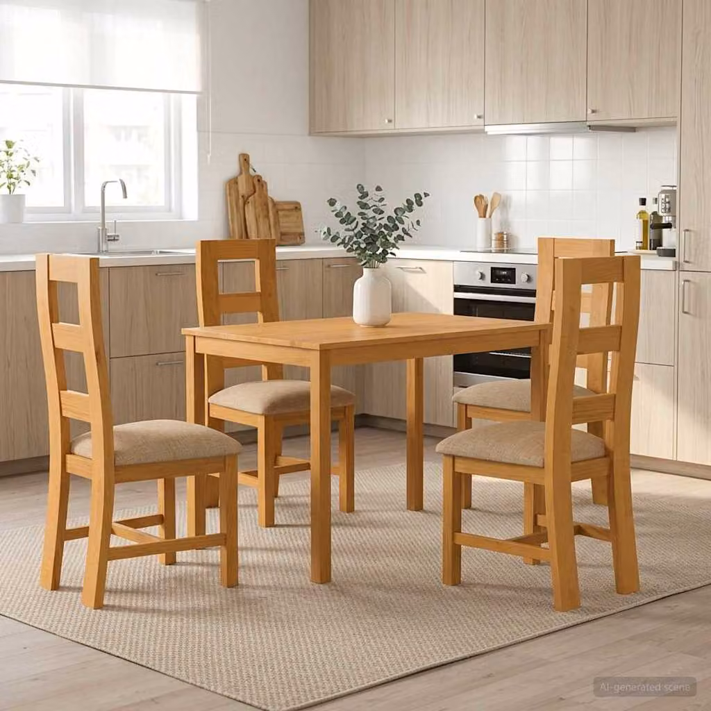 Set da pranzo vidaXL in legno di quercia massello beige composto da 5 pezzi