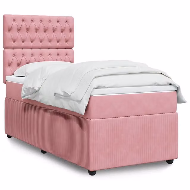 Letto con Giroletto a Molle e Materasso Ibrido vidaXL in Velluto Rosa e Bianco L/P: 90 x 190 cm