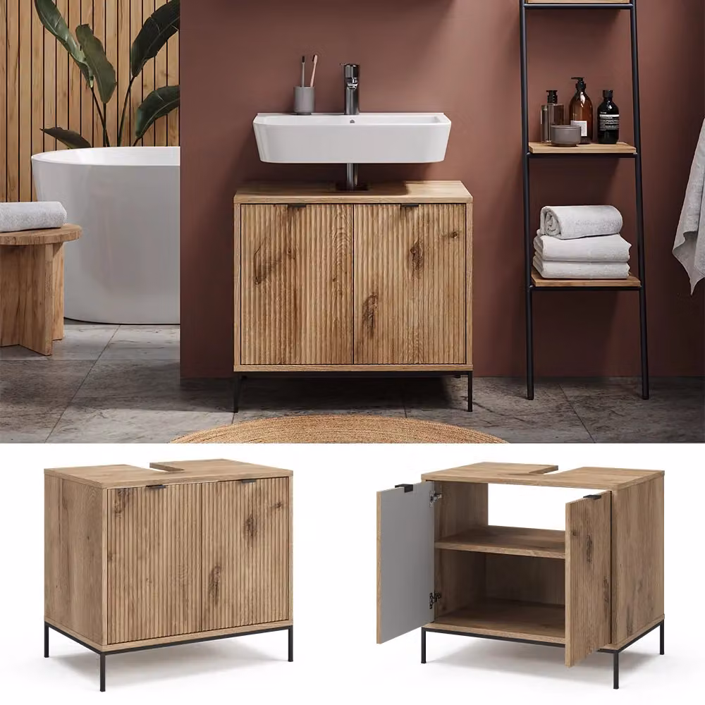 Mobiletto da bagno Eliza Vicco in rovere marrone con 2 ante e ripiani interni L: 70 cm, P: 63 cm – 2