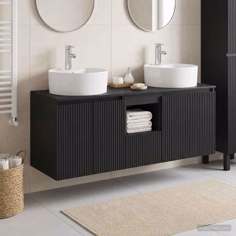 Set di 3 armadi da bagno moderni vidaXL in legno nero opaco L/P/H: 49,5 x 44,5 x 65 cm