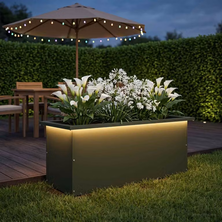 Fioriera da giardino con LED vidaXL in acciaio Verde, L 80 x P 30 x H 30 cm