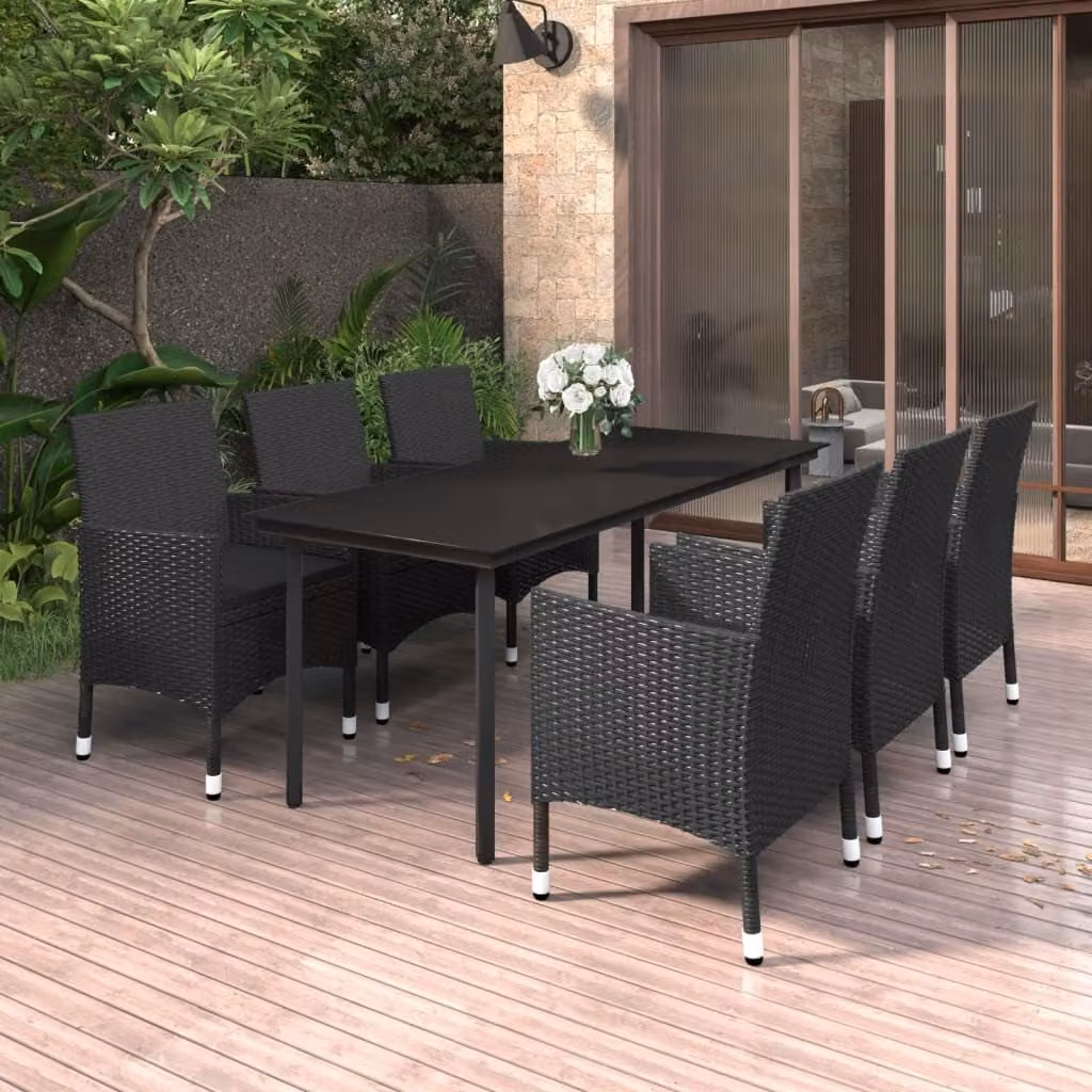 Maison Exclusive - Set da pranzo da giardino da 7 pezzi con cuscini in rattan sintetico e vetro