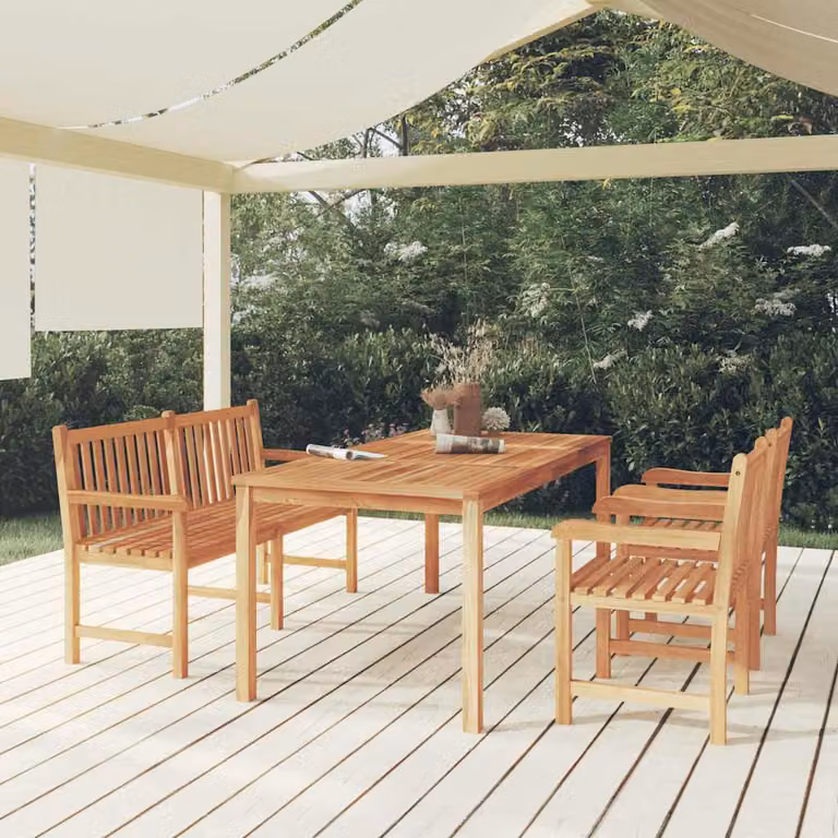 Set da pranzo per giardino vidaXL in legno di teak marrone, composto da 4 pezzi con tavolo rettangolare L: 180 cm e 4 sedie