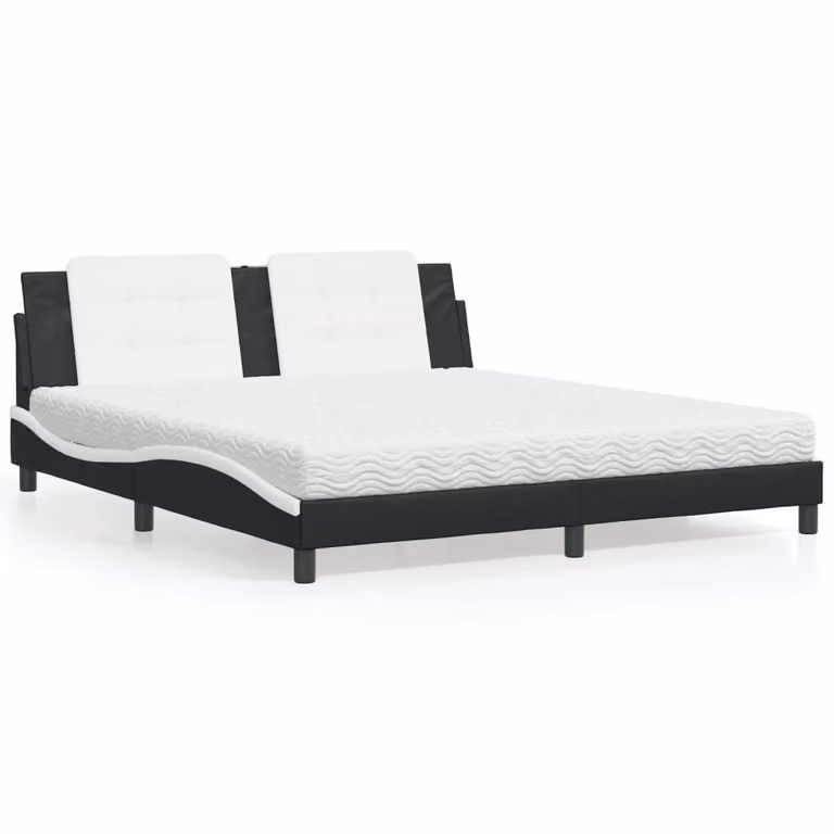 Letto con Materasso Zadar vidaXL in Similpelle Nero e Bianco L: 180 cm, P: 200 cm, H: 185 cm