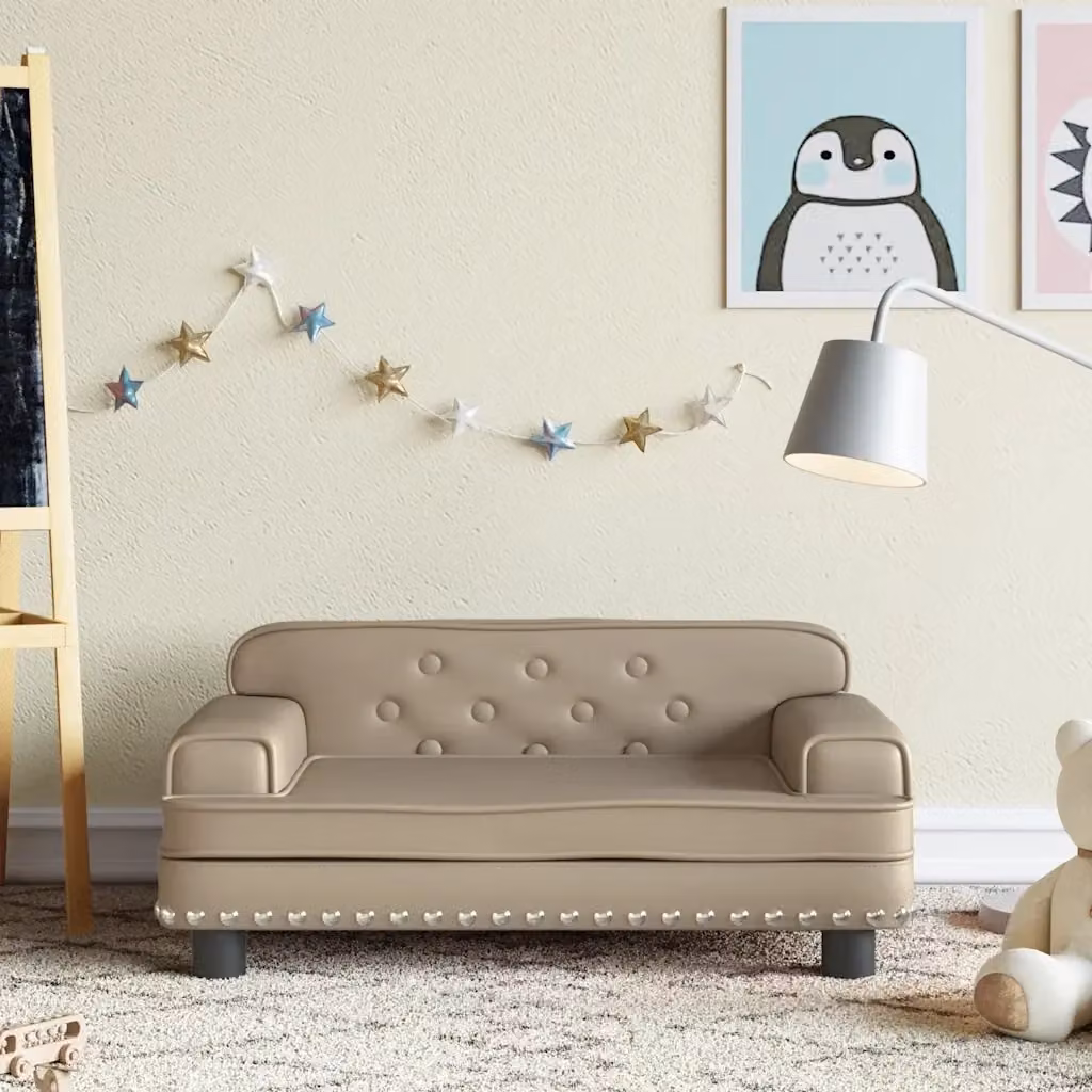 Divano per bambini beige in similpelle con struttura in legno di pino L: 70 cm, P: 45 cm, H: 30 cm – 2