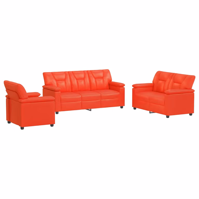 Set di 3 divani moderni vidaXL in similpelle rossa con struttura in metallo e coperture rimovibili