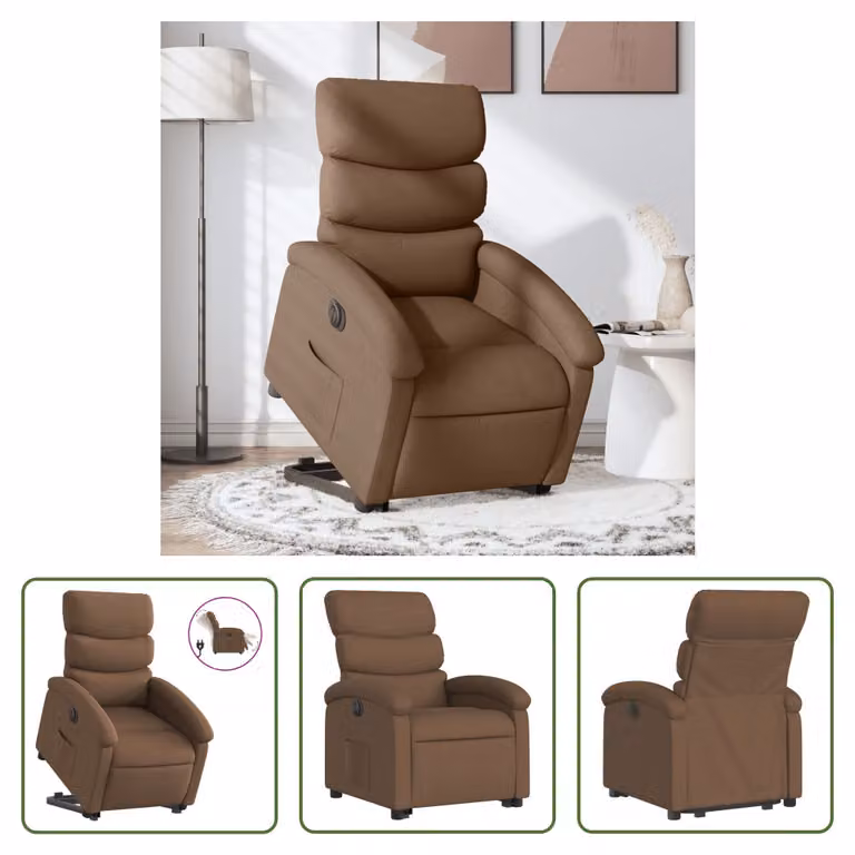 The Living Store Poltrona relax con supporto elettrico in tessuto marrone