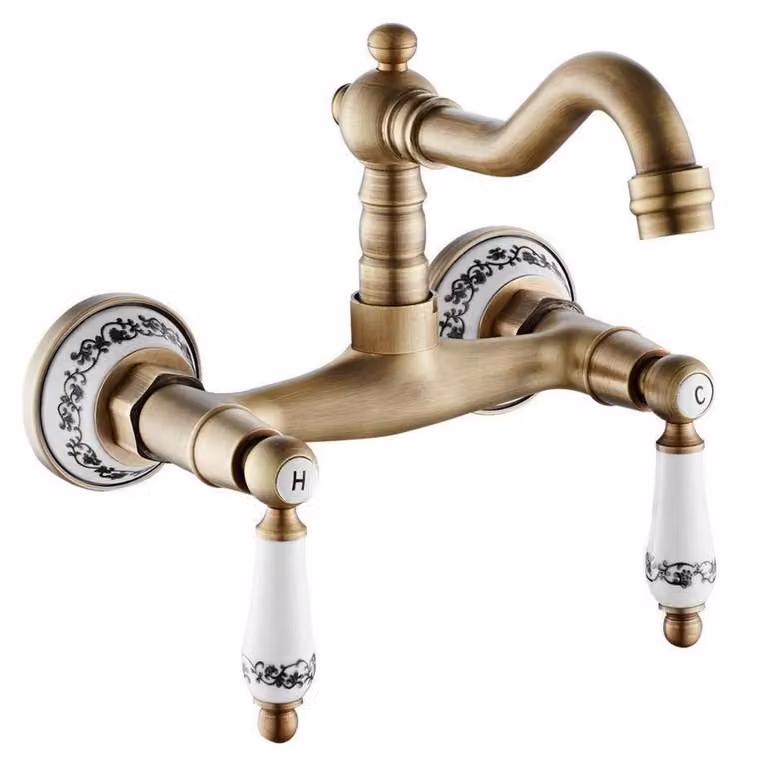 Miscelatore da cucina in ottone e bronzo, con due maniglie, in Vetroceramica, girevole a 360°, stile vintage, con controllo dell'acqua calda e fredda