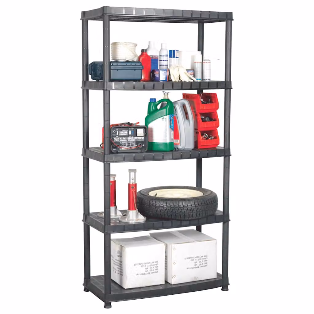 Scaffale a 5 Ripiani vidaXL Nero in Plastica L: 85 cm, P: 40 cm, H: 185 cm