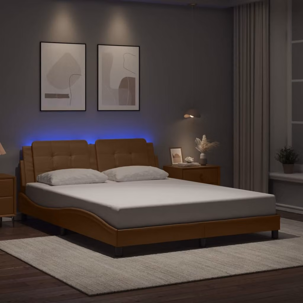 vidaXL Giroletto Zadar con LED e porta USB, Colore Beige/Marrone, L 160 x P 200 cm – 1