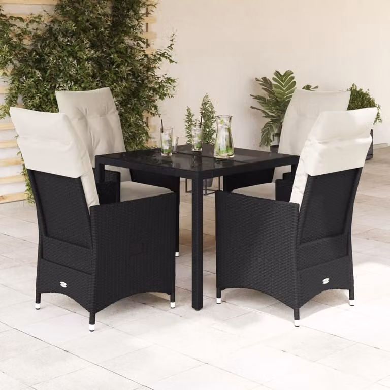 Maison Exclusive - Set da pranzo da giardino 5 pezzi con cuscini in polyrattan nero