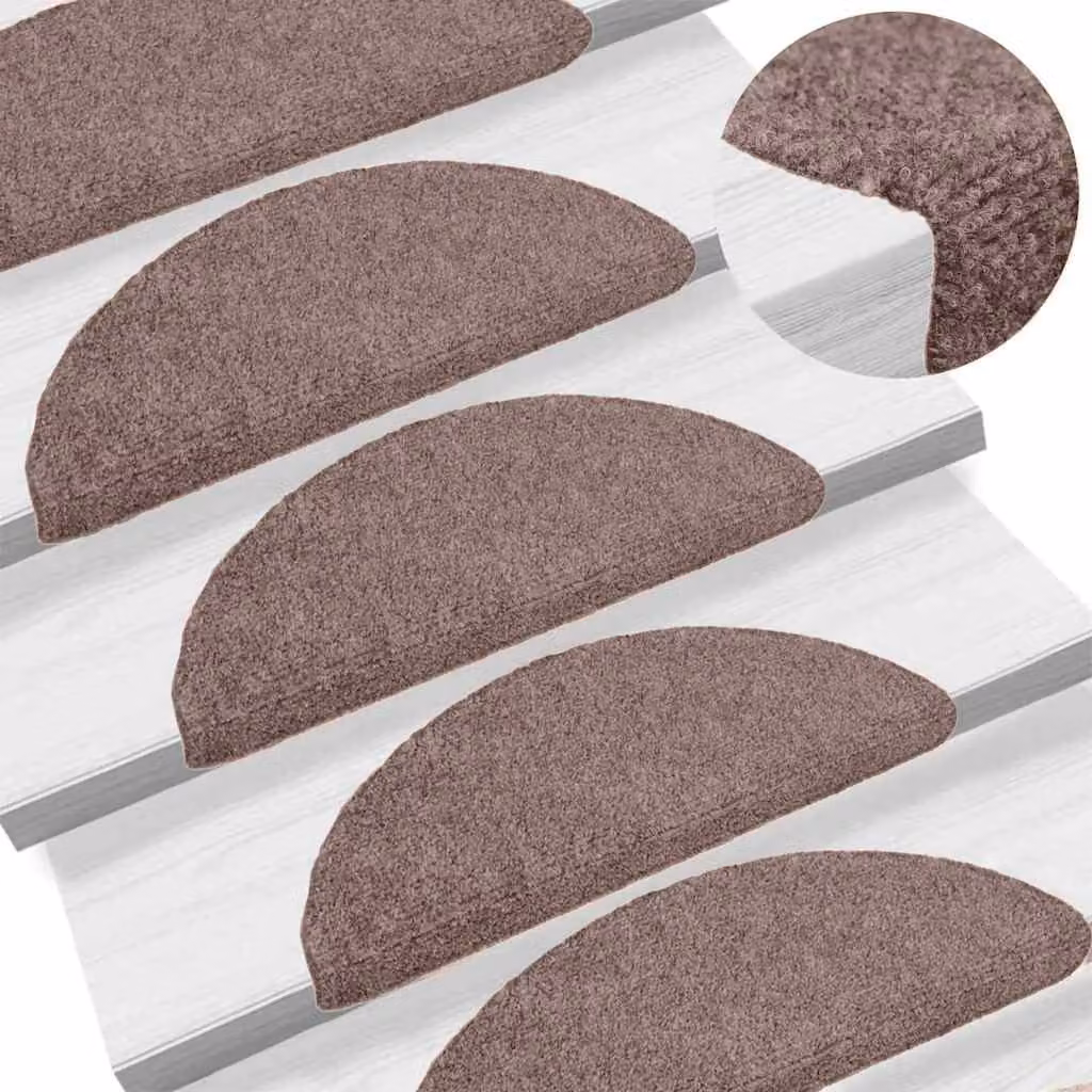 Set di 5 tappetini autoadesivi per scale vidaXL, forma semicircolare, colore marrone chiaro, L: 65 cm, P: 40 cm, H: 2,1 cm