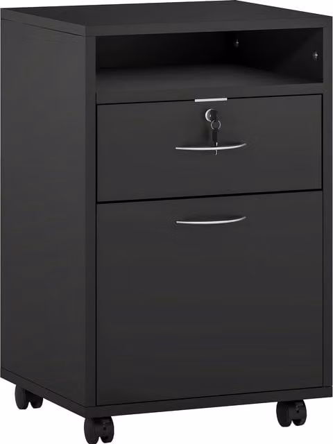 Mobiletto da ufficio HOMCOM in legno nero con ripiano aperto, cassetto con serratura e armadietto, L/P/H: 40 x 35 x 60 cm