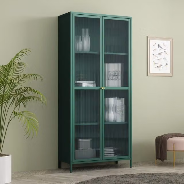 Armadio a Vetrata Säkylä con 4 Scomparti 180 x 80 x 35 cm in Acciaio - Verde Abete [en.casa]