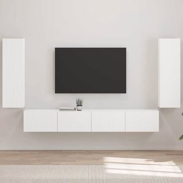 Set di Mobiletto da TV a Parete 4 pz Bianco Lucido 3408929