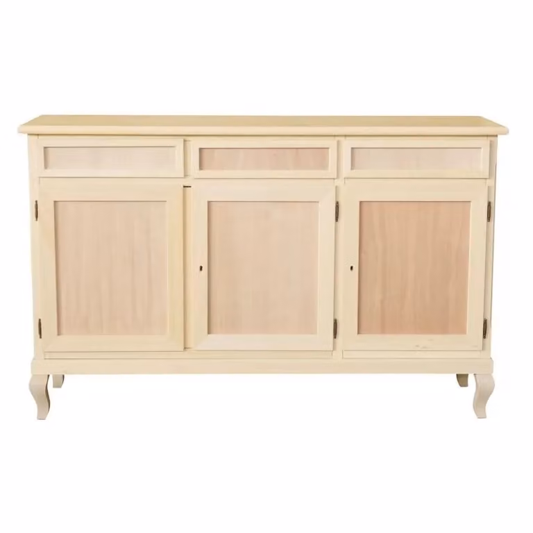 Credenza in legno di pino grezzo con 3 porte e 3 cassetti Mobili 2G L/P/H: 155 x 45 x 98 cm