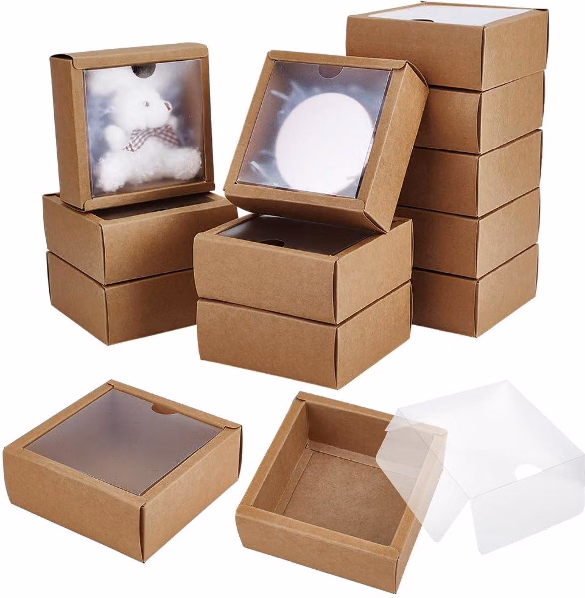 20 scatole di carta quadrate - 10 x 10 x 1,77 cm - con finestra in PVC