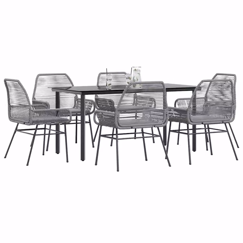 Set da Pranzo da Giardino vidaXL in Polyrattan con Vetro e Cuscini, 7 Pezzi, Grigio e Nero
