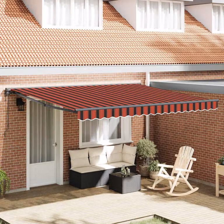 Tenda retrattile vidaXL con bracci pieghevoli in poliestere e alluminio, arancione e marrone, L: 350 cm, P: 250 cm