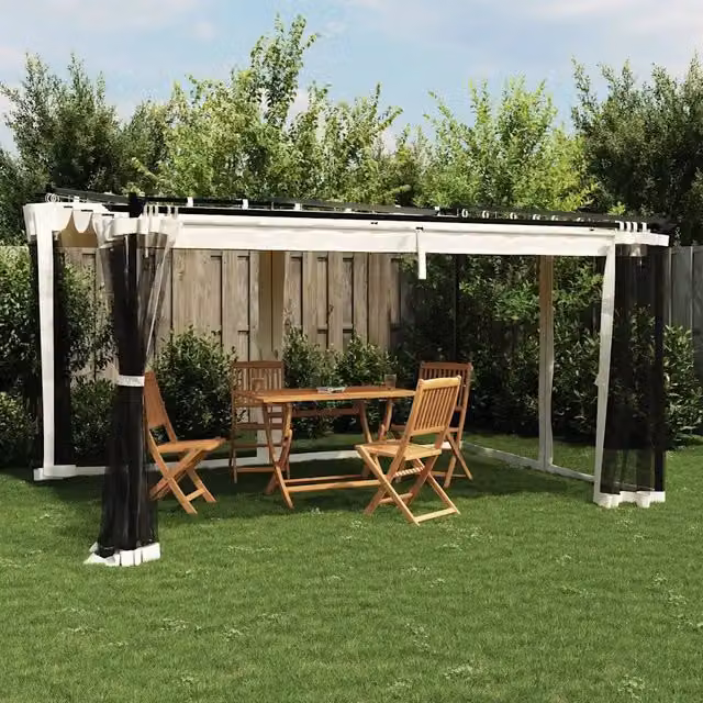 Gazebo con Pareti in Rete Crema 4x3 m in Acciaio 4003911