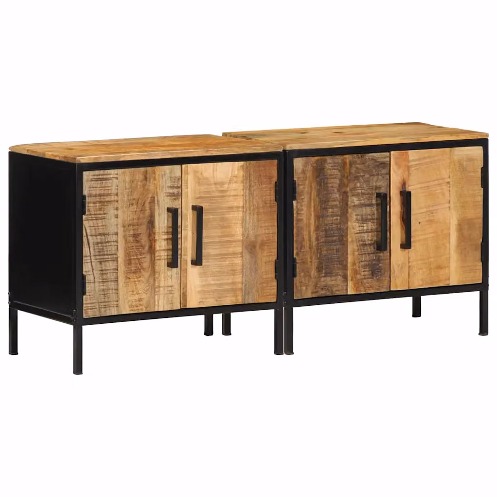 Set di 2 comodini vidaXL in stile industriale in legno di mango e metallo, Marrone e Nero, L: 50 cm, P: 30 cm, H: 45 cm