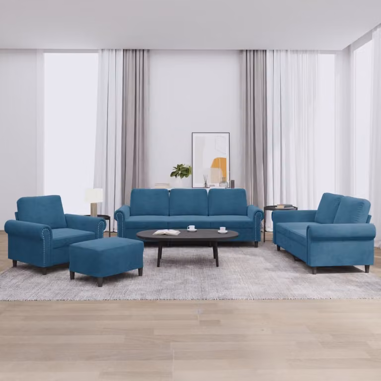 Maison Exclusive - Set divano 4 pezzi con cuscini in velluto blu