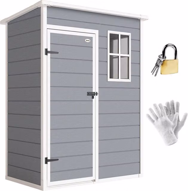 Casetta da Giardino 1,14 m² per Attrezzi in Plastica PP e Alluminio Grigio con Porta Finestra e Presa d'Aria 151L x 92l x 193H cm