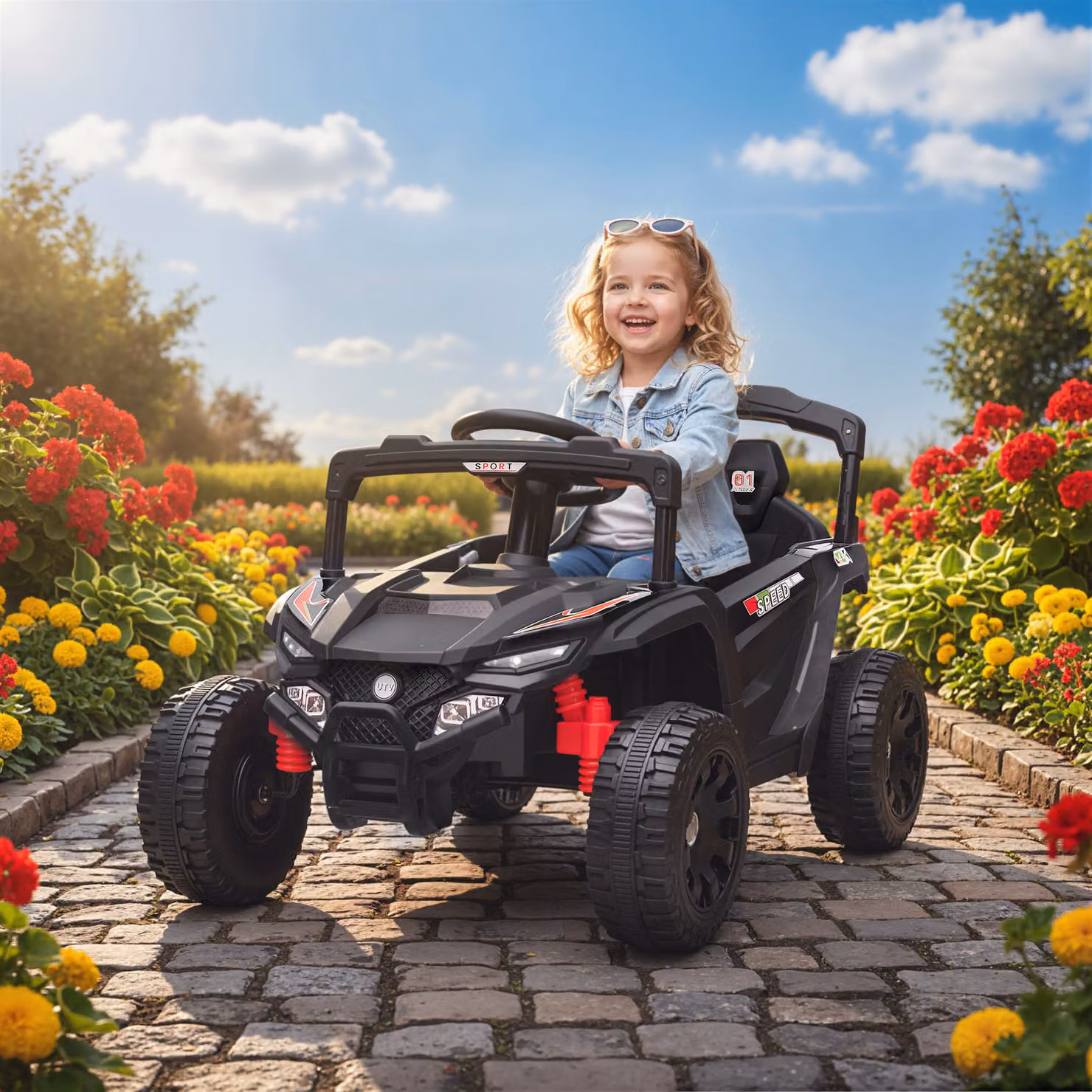 AIYAPLAY Auto Elettrica per Bambini con Telecomando, Fari, Musica e Sospensioni, L/P/H: 88 x 57.5 x 55.5 cm, Nero – 2