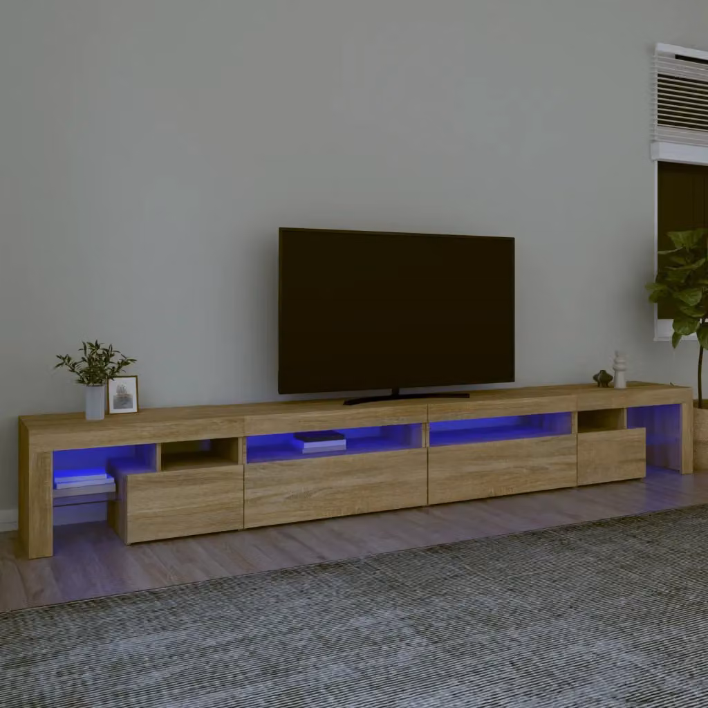 vidaXL Mobile Porta TV Moderno con Luci LED Integrate in Rovere Sonoma, Marrone, L: 290 cm, P: 36,5 cm, H: 40 cm