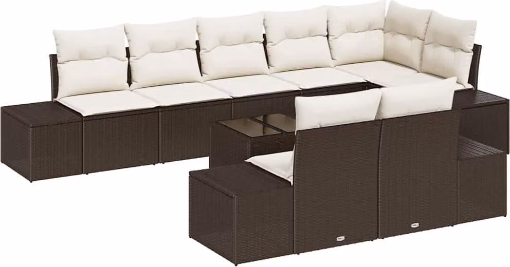 Set Divano da Giardino Marrone e Crema Poly Rattan