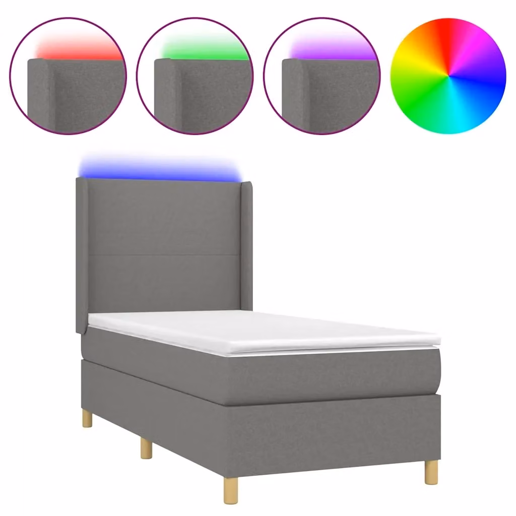 Letto Ibrido con Materasso e Illuminazione LED vidaXL in Tessuto Grigio e Bianco, L/P: 90 x 200 cm – 2