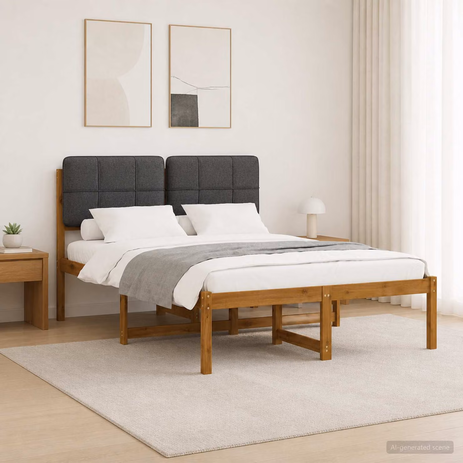 vidaXL Letto con Testiera Rivestita Naturale e Grigio Scuro